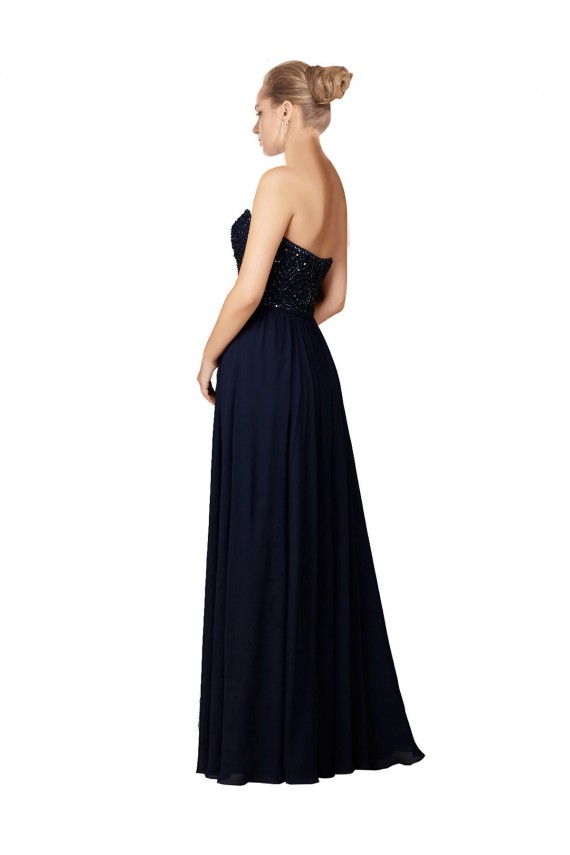 Bleu marine foncé Fourreau Mousseline Longue Robes demoiselle d'honneur à Bas Prix