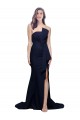 Bleu marine foncé Fourreau Sans bretelle Balayage train Crêpe Stretch Longue Robes demoiselle d'honneur / Robes de bal à Bas Prix