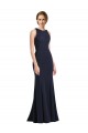 Bleu marine foncé Fourreau Scoop Col Haut Crêpe Stretch Longue Robes demoiselle d'honneur / Robes de bal à Bas Prix