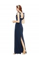 Bleu marine foncé Fourreau Scoop Crêpe Stretch Longue Formelles Robes demoiselle d'honneur / Robes de soirée / Robes de bal à Bas Prix