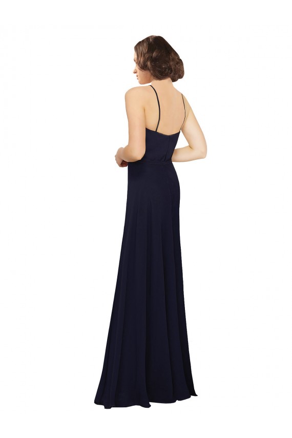 Bleu marine foncé Fourreau Scoop Mousseline Longue Robes demoiselle d'honneur à Bas Prix
