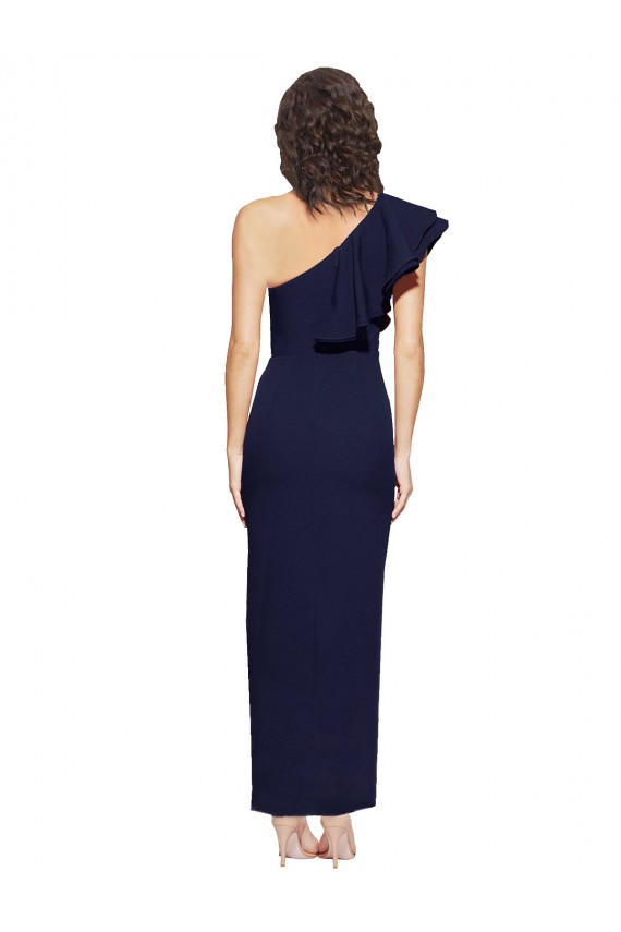 Bleu marine foncé Fourreau Crêpe Stretch Longue Formelles Robes demoiselle d'honneur / Robes de soirée / Robes de bal à Bas Prix