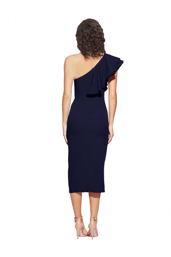 Bleu marine foncé Fourreau midi Crêpe Stretch Courte Robes demoiselle d'honneur / Robes de soirée / Robes de cocktail à Bas Prix
