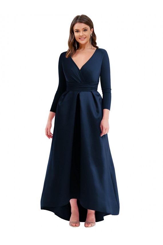 Bleu marine foncé Princesse Col V Spandex Longue Asymétrique Formelles Robes demoiselle d'honneur / Robes de soirée / Robes de bal à Bas Prix