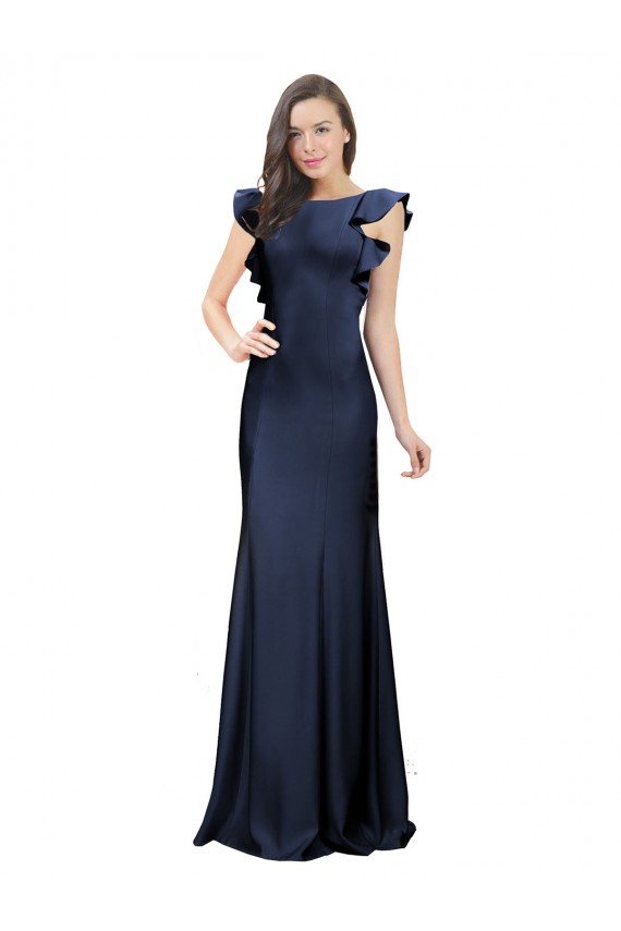 Bleu marine foncé Sirène Bateau Crêpe Stretch Longue Robes demoiselle d'honneur / Robes de bal à Bas Prix