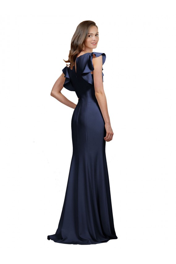 Bleu marine foncé Sirène Bateau Crêpe Stretch Longue Robes demoiselle d'honneur / Robes de bal à Bas Prix