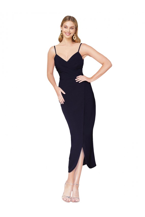 Bleu marine foncé Sirène Bretelles spaghetti Crêpe Stretch Courte Asymétrique Robes demoiselle d'honneur / Robes de soirée / Robes de cocktail à Bas Prix