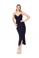 Bleu marine foncé Sirène Bretelles spaghetti Crêpe Stretch Courte Asymétrique Robes demoiselle d'honneur / Robes de soirée / Robes de cocktail à Bas Prix
