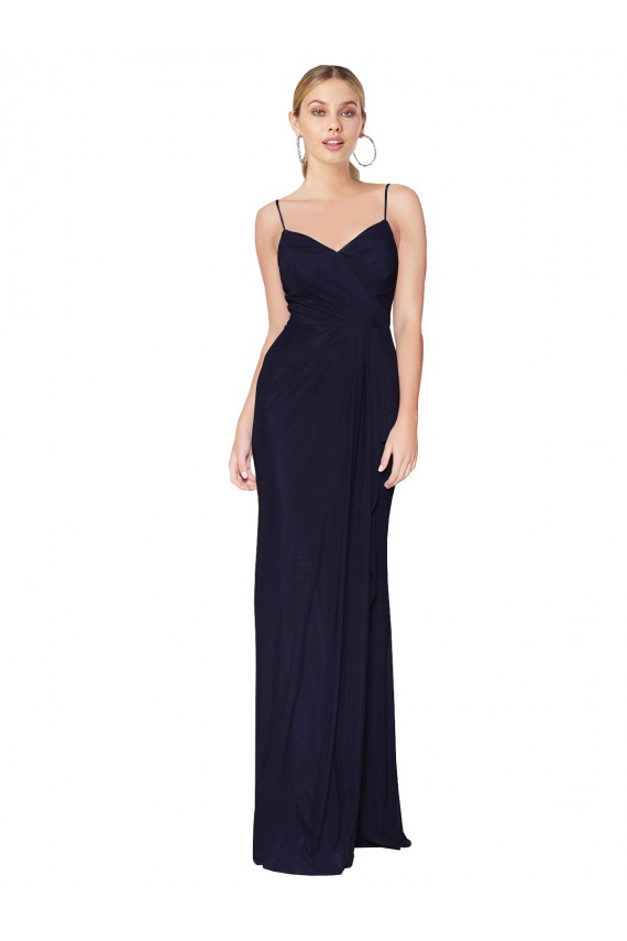 Bleu marine foncé Sirène Bretelles spaghetti Mousseline Longue Formelles Robes demoiselle d'honneur / Robes de soirée / Robes de bal à Bas Prix