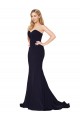 Bleu marine foncé Sirène Col Haut Balayage train Crêpe Stretch Longue Formelles Robes demoiselle d'honneur / Robes de soirée / Robes de bal à Bas Prix