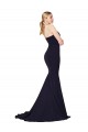 Bleu marine foncé Sirène Col Haut Balayage train Crêpe Stretch Longue Formelles Robes demoiselle d'honneur / Robes de soirée / Robes de bal à Bas Prix