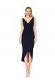Bleu marine foncé Sirène Col V Crêpe Stretch Courte Asymétrique Robes demoiselle d'honneur / Robes de soirée / Robes de cocktail à Bas Prix