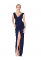 Bleu marine foncé Sirène Col V Mousseline Longue Formelles Robes demoiselle d'honneur / Robes de soirée / Robes de bal à Bas Prix