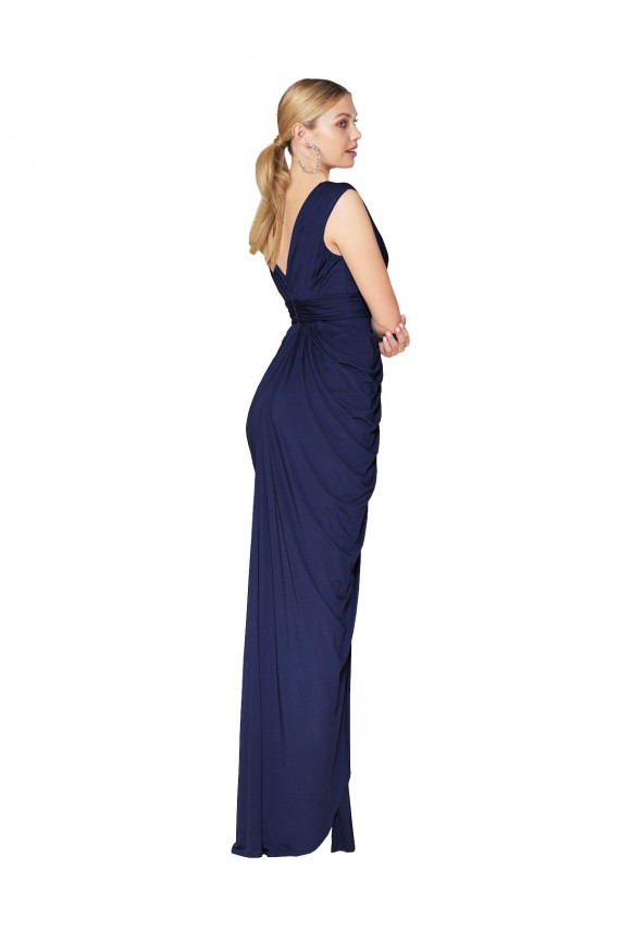 Bleu marine foncé Sirène Col V Mousseline Longue Formelles Robes demoiselle d'honneur / Robes de soirée / Robes de bal à Bas Prix