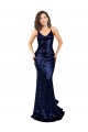 Bleu marine foncé Sirène Col V Paillette Longue Formelles Robes demoiselle d'honneur / Robes de soirée / Robes de bal à Bas Prix