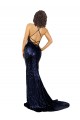 Bleu marine foncé Sirène Col V Paillette Longue Formelles Robes demoiselle d'honneur / Robes de soirée / Robes de bal à Bas Prix