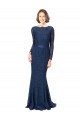 Bleu marine foncé Sirène Col bijou Balayage train Dentelle Longue Robes demoiselle d'honneur à Bas Prix