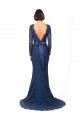 Bleu marine foncé Sirène Col bijou Balayage train Dentelle Longue Robes demoiselle d'honneur à Bas Prix