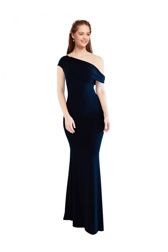 Bleu marine foncé Sirène Crêpe Stretch Longue Formelles Robes demoiselle d'honneur / Robes de soirée / Robes de bal à Bas Prix