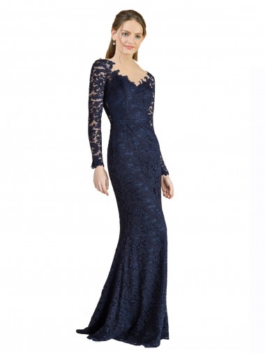 Bleu marine foncé Sirène Dentelle Longue Robes demoiselle d'honneur / Robes de bal à Bas Prix