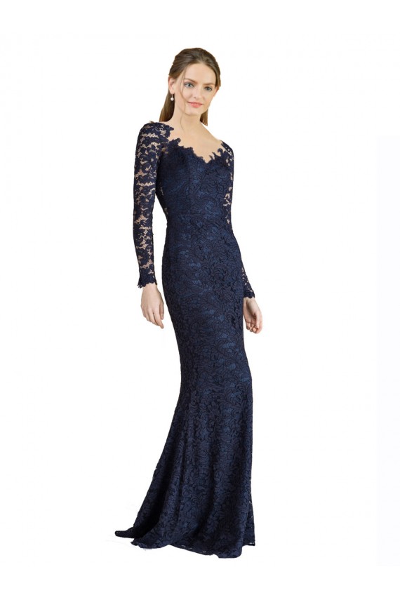 Bleu marine foncé Sirène Dentelle Longue Robes demoiselle d'honneur / Robes de bal à Bas Prix