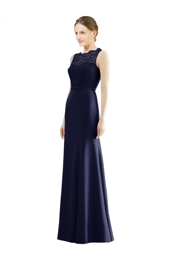 Bleu marine foncé Sirène Illusion Mousseline Dentelle Longue Robes demoiselle d'honneur à Bas Prix