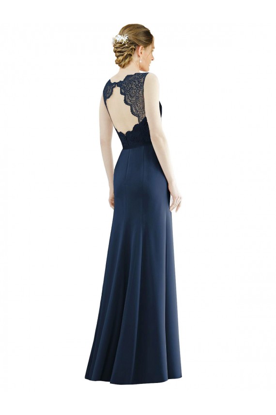 Bleu marine foncé Sirène Illusion Mousseline Dentelle Longue Robes demoiselle d'honneur à Bas Prix