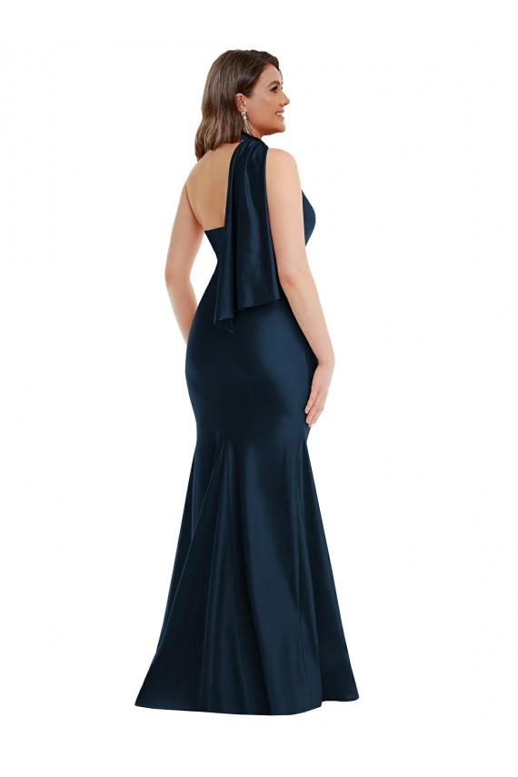Bleu marine foncé Sirène Licou Satiné Soyeux Longue Formelles Robes demoiselle d'honneur / Robes de soirée / Robes de bal à Bas Prix