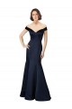 Bleu marine foncé Sirène Épaule Dénudée Col V Satiné Longue Robes demoiselle d'honneur / Robes de bal à Bas Prix