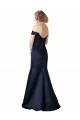 Bleu marine foncé Sirène Épaule Dénudée Col V Satiné Longue Robes demoiselle d'honneur / Robes de bal à Bas Prix