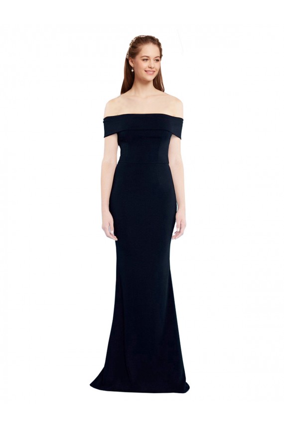 Bleu marine foncé Sirène Épaule Dénudée Crêpe Stretch Longue Formelles Robes demoiselle d'honneur / Robes de soirée / Robes de bal à Bas Prix