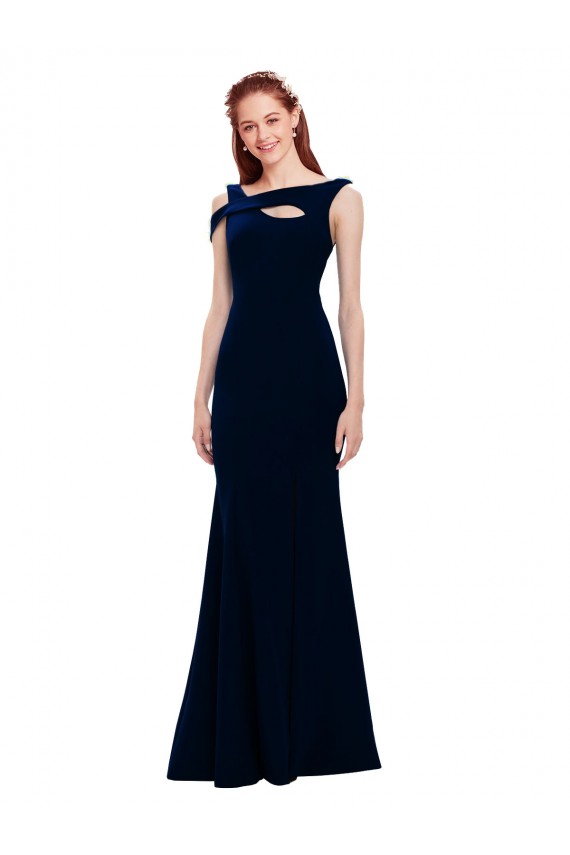 Bleu marine foncé Sirène Épaule Dénudée Crêpe Stretch Longue Formelles Robes demoiselle d'honneur / Robes de soirée / Robes de bal à Bas Prix