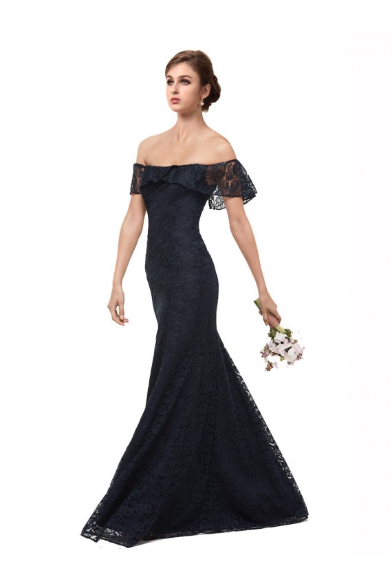 Bleu marine foncé Sirène Épaule Dénudée Dentelle Longue Robes demoiselle d'honneur / Robes de bal à Bas Prix