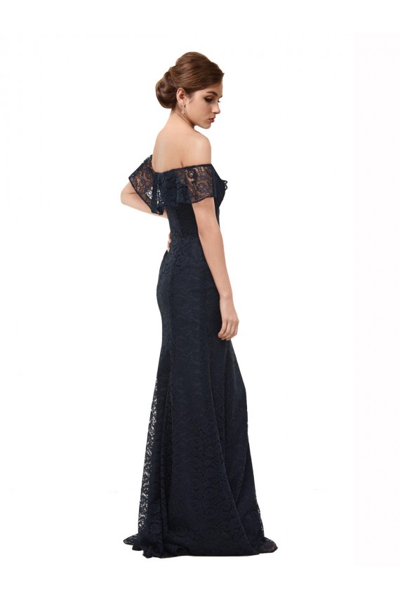 Bleu marine foncé Sirène Épaule Dénudée Dentelle Longue Robes demoiselle d'honneur / Robes de bal à Bas Prix