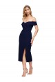 Bleu marine foncé Sirène Épaule Dénudée midi Crêpe Stretch Courte Robes demoiselle d'honneur / Robes de soirée / Robes de cocktail à Bas Prix