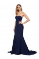 Bleu marine foncé Trapèze Balayage train Crêpe Stretch Longue Formelles Robes demoiselle d'honneur / Robes de soirée / Robes de bal à Bas Prix