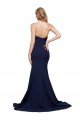 Bleu marine foncé Trapèze Balayage train Crêpe Stretch Longue Formelles Robes demoiselle d'honneur / Robes de soirée / Robes de bal à Bas Prix