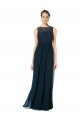 Bleu marine foncé Trapèze Bateau Illusion Mousseline Dentelle Longue Robes demoiselle d'honneur à Bas Prix