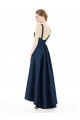 Bleu marine foncé Trapèze Bateau Satiné Longue Asymétrique Robes demoiselle d'honneur à Bas Prix