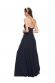 Bleu marine foncé Trapèze Bretelles spaghetti Col V Mousseline Longue Robes demoiselle d'honneur à Bas Prix
