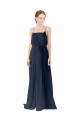 Bleu marine foncé Trapèze Bretelles spaghetti Mousseline Longue Robes demoiselle d'honneur à Bas Prix