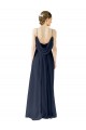 Bleu marine foncé Trapèze Bretelles spaghetti Mousseline Longue Robes demoiselle d'honneur à Bas Prix