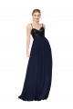 Bleu marine foncé Trapèze Bretelles spaghetti Mousseline Paillette Longue Robes demoiselle d'honneur / Robes de bal à Bas Prix