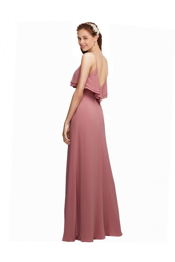 Bleu marine foncé Trapèze Bretelles spaghetti Scoop Mousseline Longue Robes demoiselle d'honneur à Bas Prix