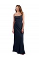 Bleu marine foncé Trapèze Bretelles spaghetti Scoop Mousseline Longue Robes demoiselle d'honneur à Bas Prix