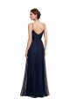Bleu marine foncé Trapèze Bretelles spaghetti Tulle Dentelle Longue Robes demoiselle d'honneur à Bas Prix