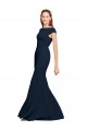 Bleu marine foncé Trapèze Col Bateau Crêpe Stretch Longue Formelles Robes demoiselle d'honneur / Robes de soirée / Robes de bal à Bas Prix