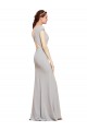 Bleu marine foncé Trapèze Col Bateau Crêpe Stretch Longue Formelles Robes demoiselle d'honneur / Robes de soirée / Robes de bal à Bas Prix