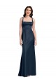 Bleu marine foncé Trapèze Col Carré Satiné Stretch Longue Formelles Robes demoiselle d'honneur / Robes de soirée / Robes de bal à Bas Prix