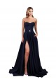 Bleu marine foncé Trapèze Col Haut Crêpe Stretch Longue Formelles Robes demoiselle d'honneur / Robes de soirée / Robes de bal à Bas Prix